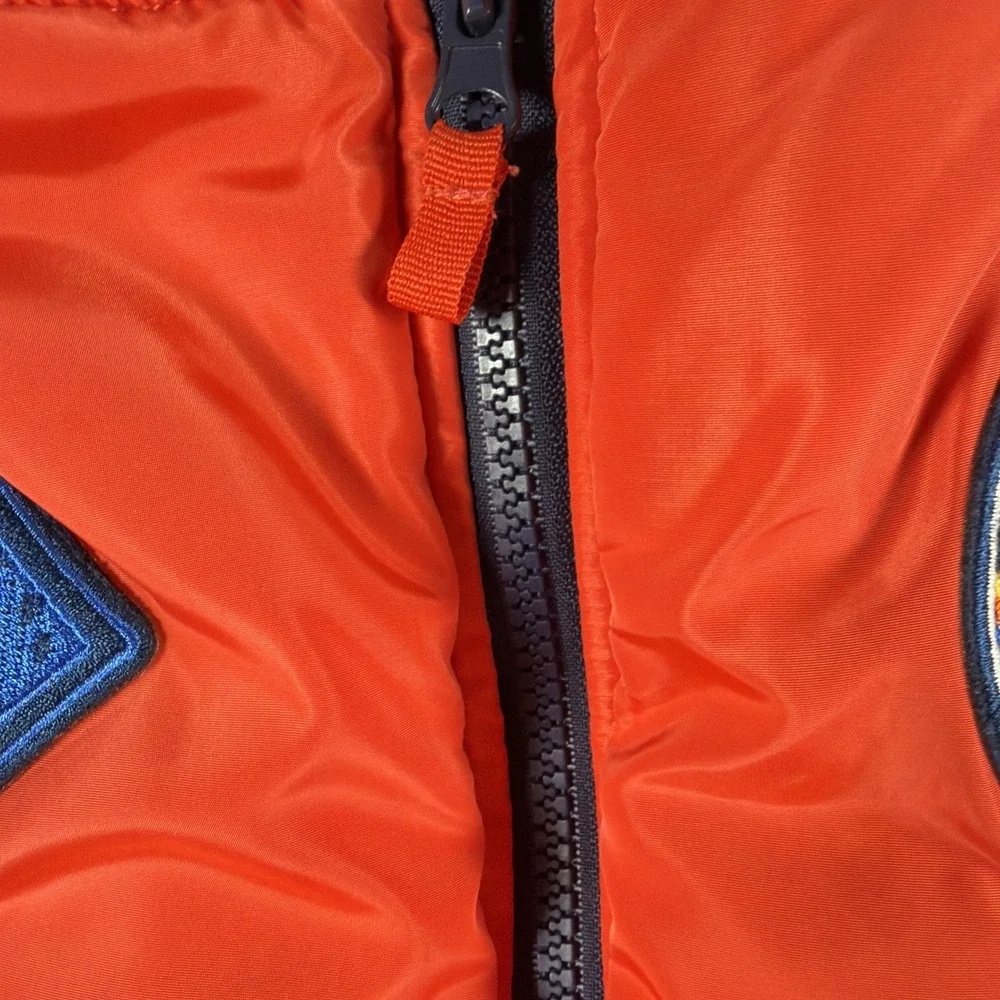 Dog Puffer Vest Orange Space Explorer NASA Rocket Ship Zip Up